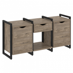 Loft Тумба на регулируемых опорах наборная. Вариант №7 VR.L-TN-7.O Тиквуд тёмный/Чёрный металл 1440*460*719