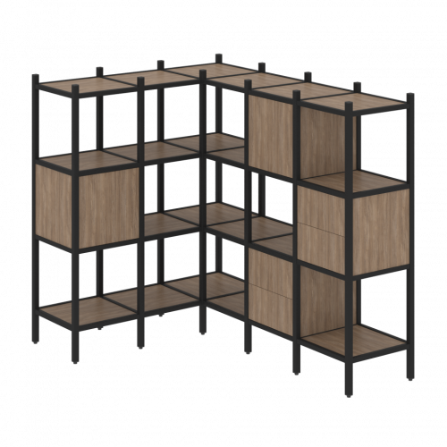 Loft Угловой внутренний стеллаж наборный VR.L-30 Дуб аризона/Чёрный металл 1278*1278*1458