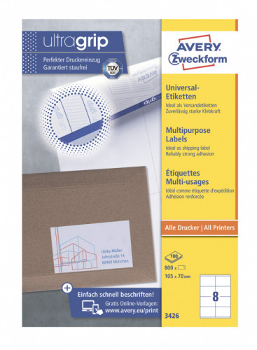 Этикетки Avery Zweckform 3426 A4 105x70мм 8шт на листе/70г/м2/100л./белый матовое самоклей. универсальная