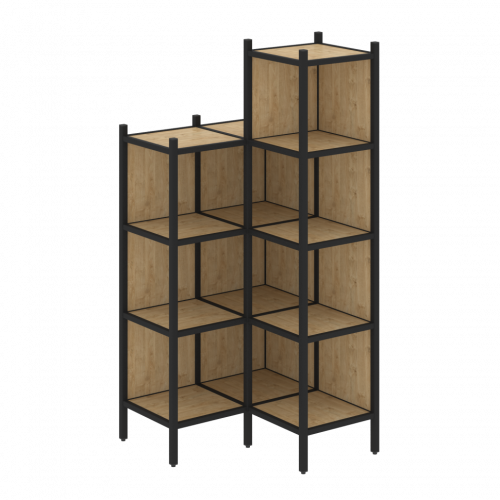 Loft Угловой внутренний стеллаж наборный VR.L-38 Тиквуд светлый/Чёрный металл 862*862*1869