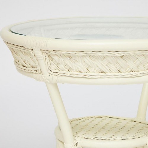 Комплект террасный ANDREA (стол кофейный со стеклом + 2 кресла + подушки), ротанг, 64х67х92см / D60х55, TCH White (белый)