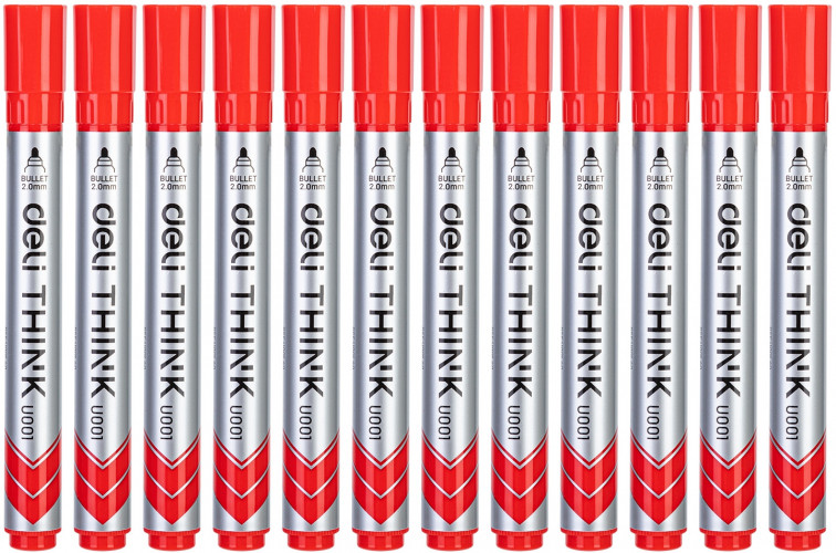 Набор маркеров для досок Deli EU00140-P Think круглый пиш. наконечник 2мм красный (12шт.)