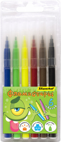 Фломастеры Silwerhof Монстрики 9мм 145мм круг. пулевидный пиш. наконечник Вентилируемый 6цв. пакет с европодвесом