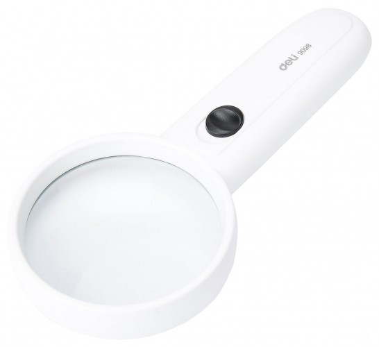 Лупа Deli E9098 d=60мм x3 LED подсветка белый пластик блистер