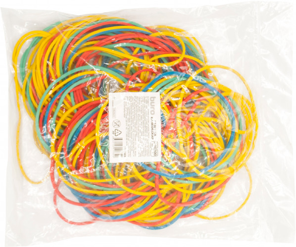 Резинки для купюр Buro d=60мм 1.5мм 100гр ассорти пластиковый пакет