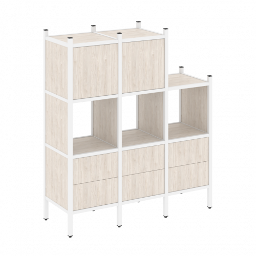 Loft Прямой стеллаж наборный VR.L-15 Денвер светлый/Белый металл 1278*446*1458