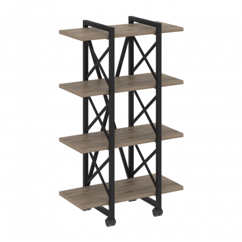Loft Стеллаж на колесных опорах-4 полки VR.L-MST.K-4.4V Тиквуд тёмный/Чёрный металл 800*400*1334