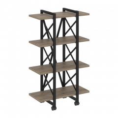 Loft Стеллаж на колесных опорах-4 полки VR.L-MST.K-4.4V Тиквуд тёмный/Чёрный металл 800*400*1334