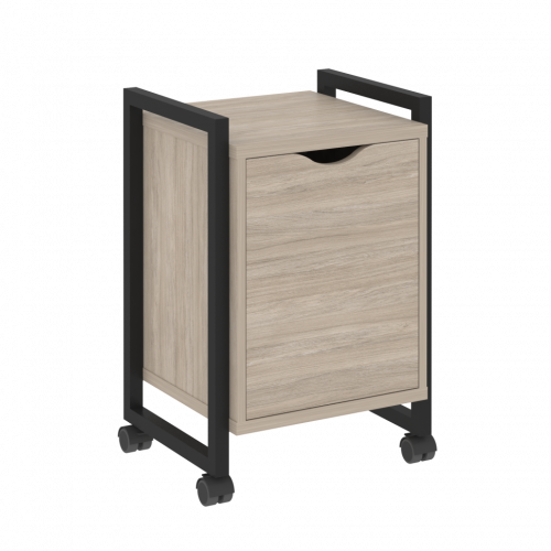 Loft Тумба на колесных опорах с распашным фасадом VR.L-T2.K Дуб аттик/Чёрный металл 500*460*767