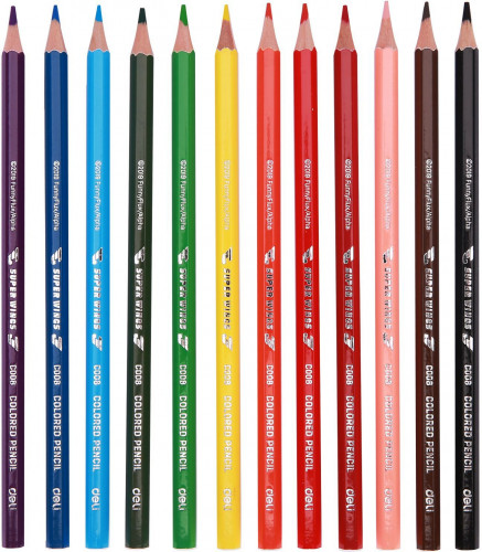 Карандаши цв. Deli EC00807 Super Wings шестигран. тополь 12цв. туба пл.