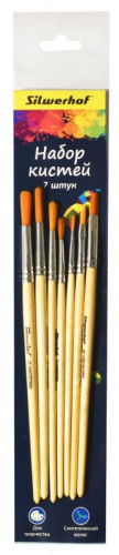Набор кистей Silwerhof 980072 Цветландия (наб.7шт) синт.круг.№1-5/плос.№ 4,6 дерев.лакир.ручка