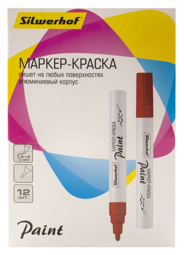 Маркер лаковый Silwerhof Paint круг. пулевидный пиш. наконечник 2-4мм металический корпус красный коробка картонная