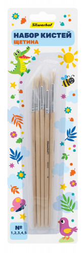 Набор кистей Silwerhof Веселые друзья (наб.5шт) щет.круг.№1-5 дерев.ручка