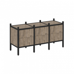 Loft Прямой стеллаж наборный VR.L-06 Тиквуд тёмный/Чёрный металл 1278*446*636