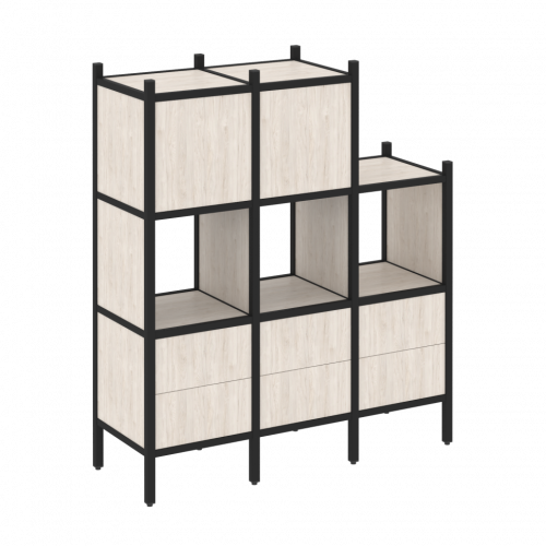 Loft Прямой стеллаж наборный VR.L-15 Денвер светлый/Чёрный металл 1278*446*1458