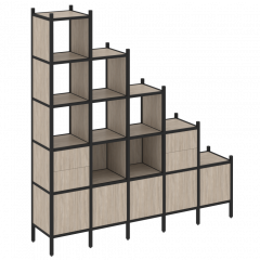 Loft Прямой стеллаж наборный VR.L-23 Дуб аттик/Чёрный металл 2110*446*2280