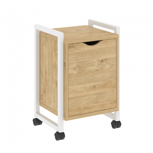 Loft Тумба на колесных опорах с распашным фасадом VR.L-T2.K Тиквуд светлый/Белый металл 500*460*767