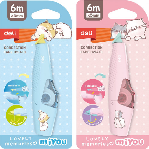 Лента коррект. Deli EH21401 6мх5мм ассорти корпус белый блистер