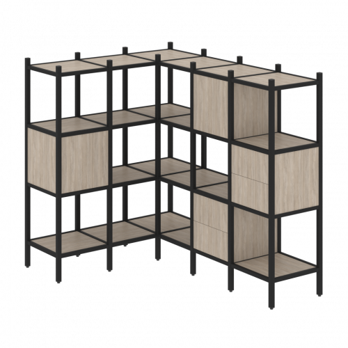 Loft Угловой внутренний стеллаж наборный VR.L-30 Дуб аттик/Чёрный металл 1278*1278*1458