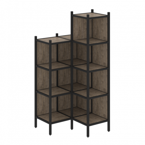 Loft Угловой внутренний стеллаж наборный VR.L-38 Тиквуд тёмный/Чёрный металл 862*862*1869