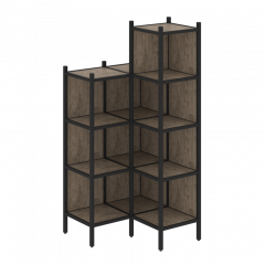 Loft Угловой внутренний стеллаж наборный VR.L-38 Тиквуд тёмный/Чёрный металл 862*862*1869