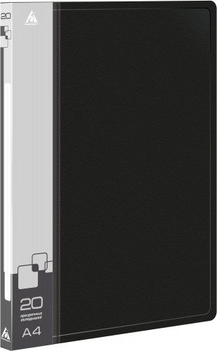 Папка с 20 прозр.вклад. Бюрократ -BPV20BLACK A4 пластик 0.6мм торц.карм с бум. встав черный