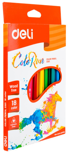 Карандаши цв. Deli EC00110 ColoRun трехгран. пластик 18цв. коробка/европод. (18шт)