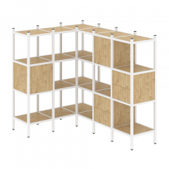 Loft Угловой внутренний стеллаж наборный VR.L-30 Тиквуд светлый/Белый металл 1278*1278*1458