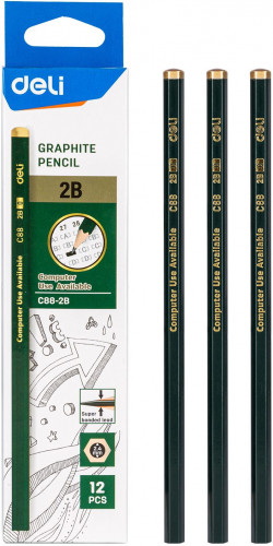 Карандаш ч/г Deli EC88-2B 2B шестигран. липа карт.кор. (12шт)