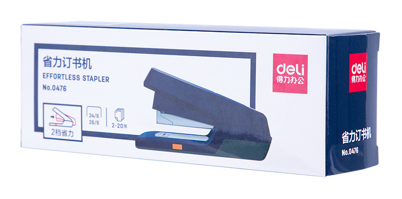 Степлер настольный Deli E0476BLUE 24/6 26/6 (30листов) снижение усилия синий 100скоб закрытый/открытый