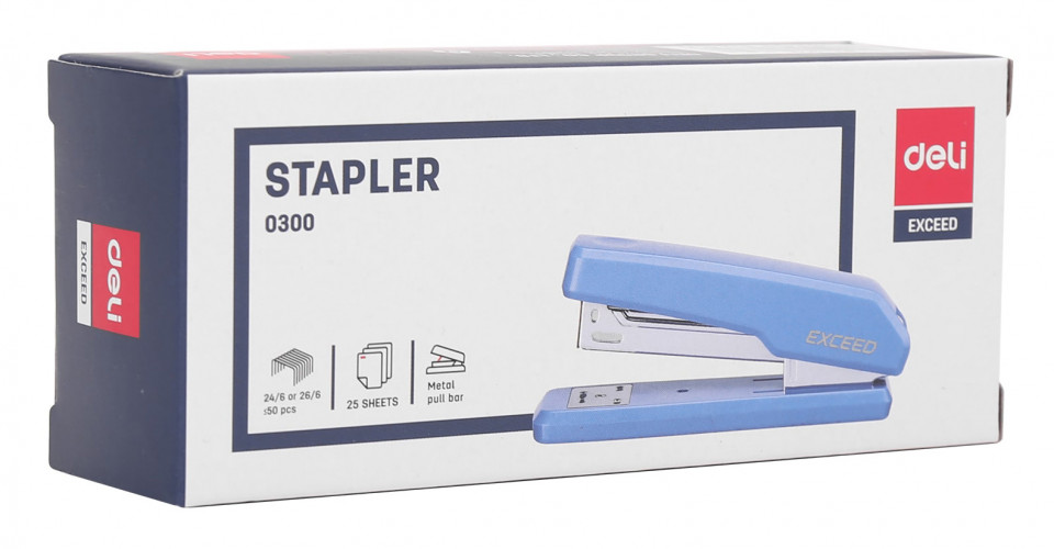 Степлер Deli E0300BLUE Exceed 24/6 26/6 (25листов) синий 100скоб металл/пластик коробка