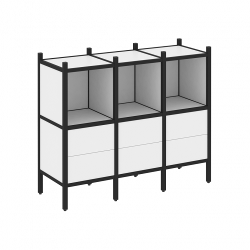 Loft Прямой стеллаж наборный VR.L-07 Белый бриллиант/Чёрный металл 1278*446*1047