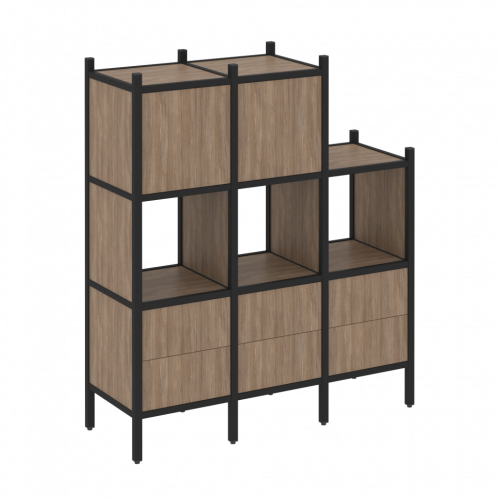 Loft Прямой стеллаж наборный VR.L-15 Дуб аризона/Чёрный металл 1278*446*1458