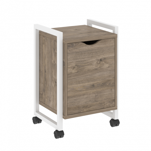 Loft Тумба на колесных опорах с распашным фасадом VR.L-T2.K Тиквуд тёмный/Белый металл 500*460*767