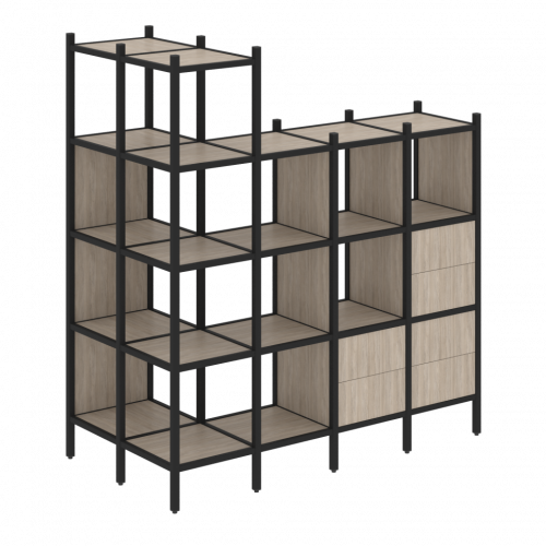 Loft Угловой внешний стеллаж наборный VR.L-57 Дуб аттик/Чёрный металл 862*1694*1869