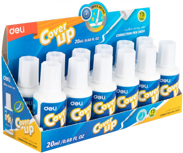 Жидкость коррект. Deli E39291 на основе растворителя кисточка белый 20мл