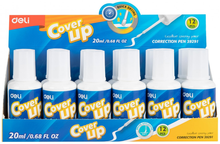 Жидкость коррект. Deli E39291 на основе растворителя кисточка белый 20мл