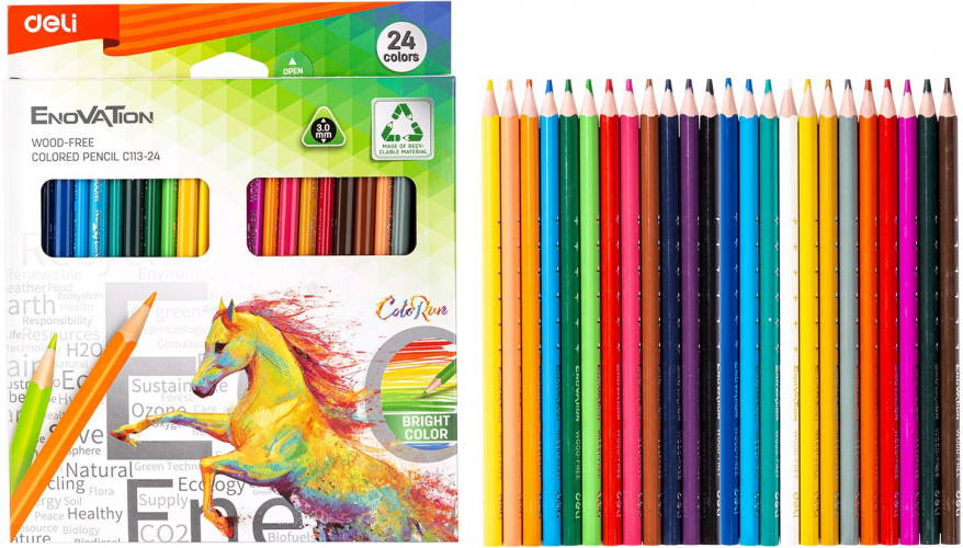 Карандаши цв. Deli EC113-24 Enovation трехгран. пластик 24цв. коробка/европод. (24шт)