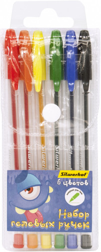 Набор ручек гелев. Silwerhof Монстрики d=1мм блистер (6шт) 6цв.