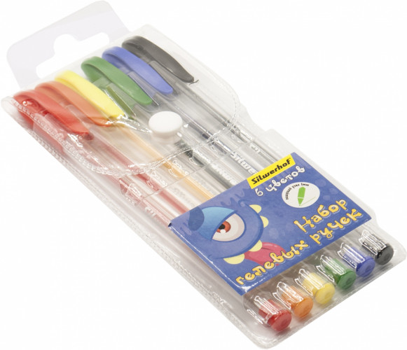 Набор ручек гелев. Silwerhof Монстрики d=1мм блистер (6шт) 6цв.