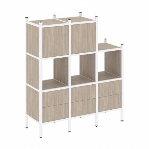 Loft Прямой стеллаж наборный VR.L-15 Дуб аттик/Белый металл 1278*446*1458