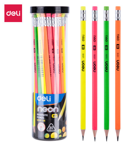 Карандаш ч/г Deli EU51606-1 Neon HB ассорти туба пл. (1шт) ластик
