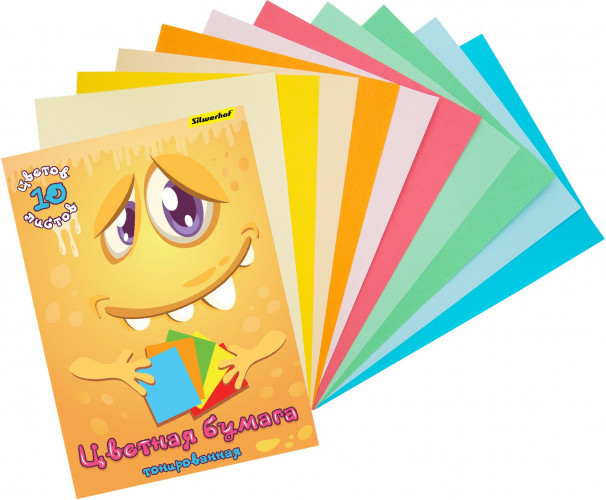 Бумага цветная Silwerhof тонир. 10л. 10цв. A4 Монстрики 80г/м2 1диз. папка