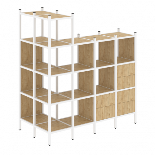 Loft Угловой внешний стеллаж наборный VR.L-57 Тиквуд светлый/Белый металл 862*1694*1869