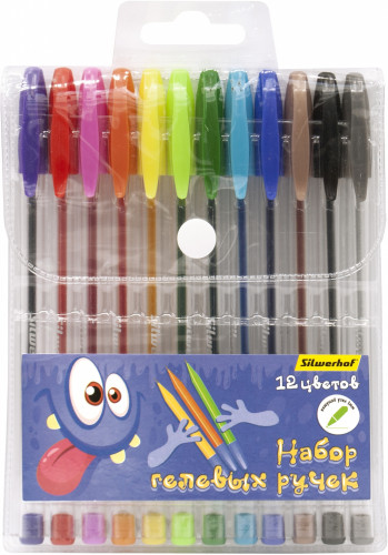 Набор ручек гелев. Silwerhof Монстрики d=1мм блистер (12шт) 12цв.