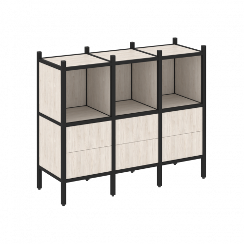 Loft Прямой стеллаж наборный VR.L-07 Денвер светлый/Чёрный металл 1278*446*1047