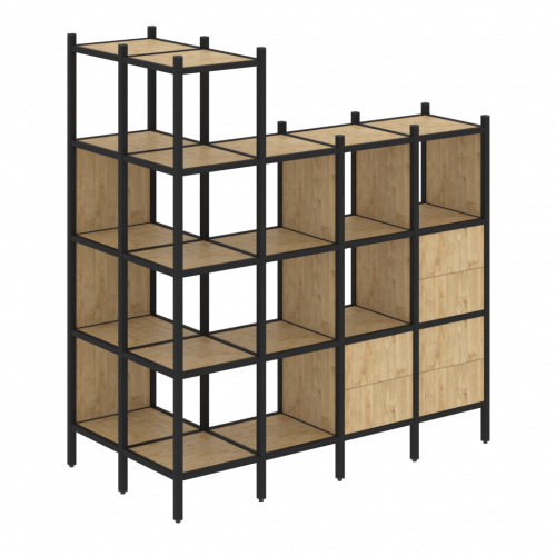 Loft Угловой внешний стеллаж наборный VR.L-57 Тиквуд светлый/Чёрный металл 862*1694*1869