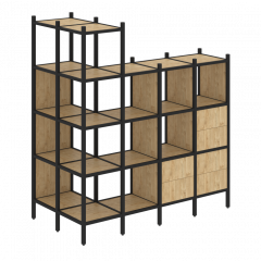 Loft Угловой внешний стеллаж наборный VR.L-57 Тиквуд светлый/Чёрный металл 862*1694*1869