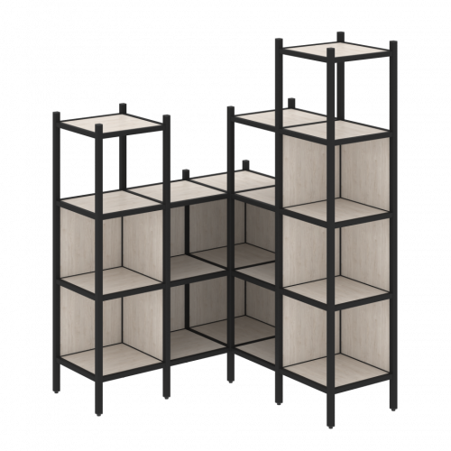 Loft Угловой внутренний стеллаж наборный VR.L-39 Денвер светлый/Чёрный металл 1278*1278*1869
