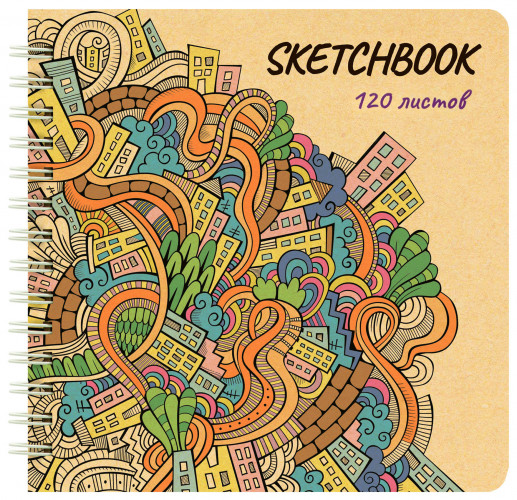 Альбом для зарисовок Silwerhof 120л. 200х200мм крафт твердый переплет гребень